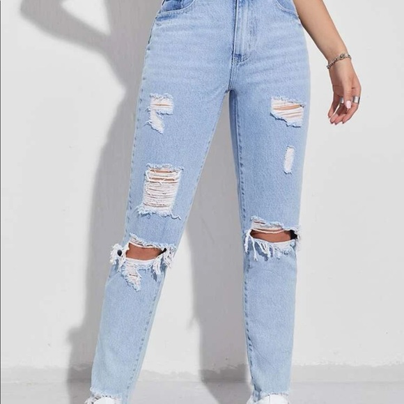 Shien- Ripped Raw hem mom jeans (NEW) - Picture 4 of 4